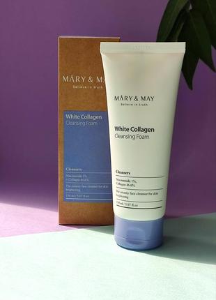 Пінка з колагеном і ніацинамідом mary&may white collagen cleansing foam