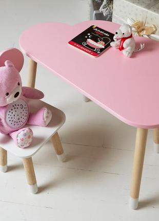 Стол тучка и стул бабочка детский  розовый с белым сиденьем. столик для уроков, игр, еды3 фото