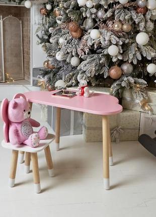 Стол тучка и стул бабочка детский  розовый с белым сиденьем. столик для уроков, игр, еды9 фото