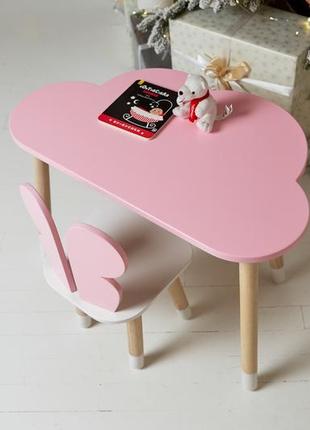 Стол тучка и стул бабочка детский  розовый с белым сиденьем. столик для уроков, игр, еды8 фото