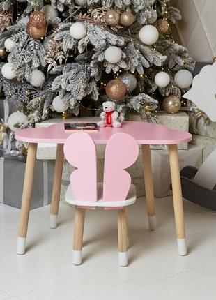 Стол тучка и стул бабочка детский  розовый с белым сиденьем. столик для уроков, игр, еды4 фото