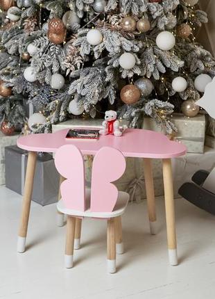 Стол тучка и стул бабочка детский  розовый с белым сиденьем. столик для уроков, игр, еды2 фото