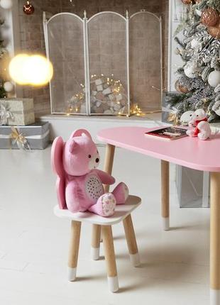 Стол тучка и стул бабочка детский  розовый с белым сиденьем. столик для уроков, игр, еды7 фото