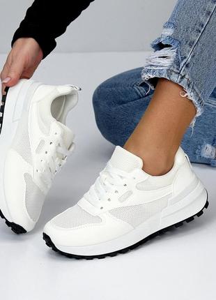Дышащие белые женские кроссовки, на каждый день. комбинирована эко кожа + текстиль 36,37,39,40,41,38