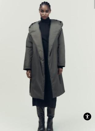 Женская длинная куртка zara xs пальто новая коллекция хаки весна в наличии4 фото