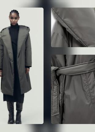 Женская длинная куртка zara xs пальто новая коллекция хаки весна в наличии2 фото