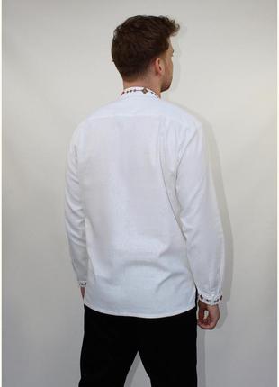 Сорочка вишиванка чоловіча біла лляна «кріп» з червоно-зеленою вишивкою5 фото