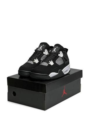 Женские кроссовки nike air jordan 4 retro black white найк джордан 4 кожаные