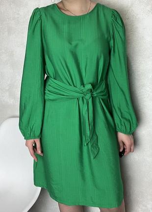 Сукня міді f&f пишні рукави акцент на талії розмір s-m закрите нарядне натуральне плаття довжини міді рукави буфи1 фото