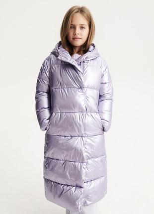 Стьобане пальто у ніжному бузковому кольорі з блиском від бренду reserved на дівчинку 11 років, ріст 146,5 фото
