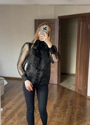 Zara черная блуза с бантом органза6 фото