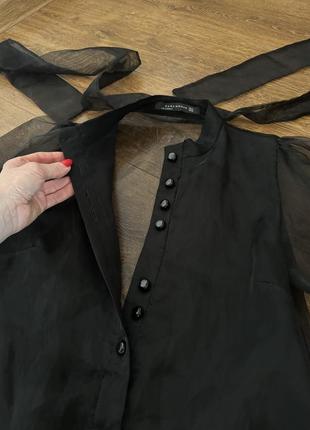 Zara черная блуза с бантом органза10 фото