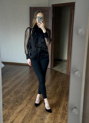 Zara черная блуза с бантом органза8 фото
