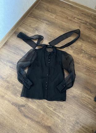 Zara черная блуза с бантом органза4 фото