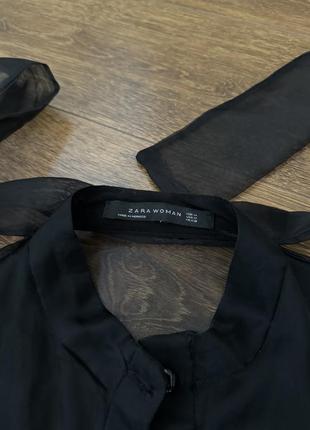 Zara черная блуза с бантом органза9 фото