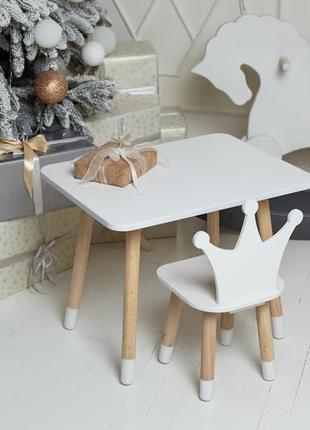 Прямоугольный стол и стуль детский белая корона. столик для игр, уроков, еды5 фото