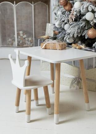 Прямокутний стіл і стільчик дитячий біла корона. столик для уроків, ігор, їжі6 фото