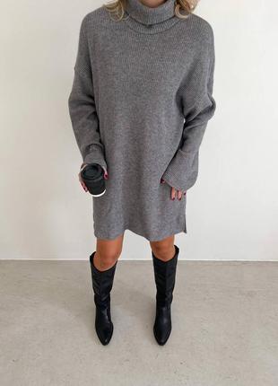 Жіноча стильна якісна трендова сіра мʼякенький вільний  светри-туніка з горлом3 фото