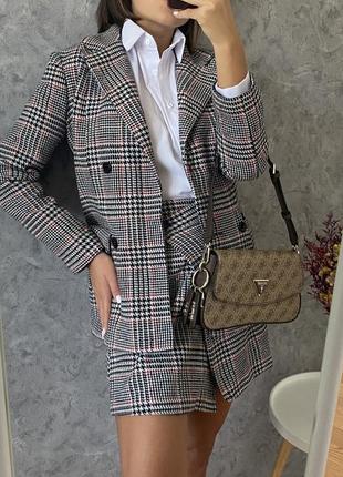 Женский костюм с юбкой пиджак в клетку украинского бренда3 фото