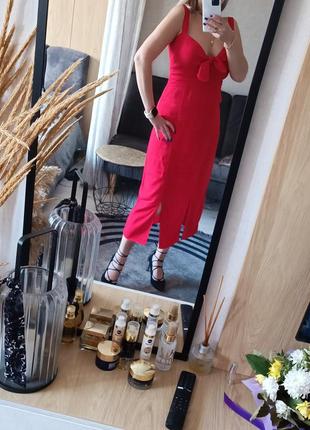 Натуральное красное платье миди из вискозы new look8 фото
