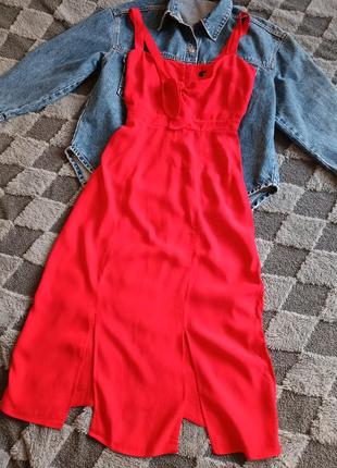 Натуральное красное платье миди из вискозы new look2 фото
