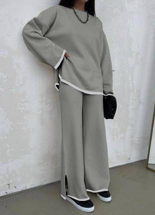 Стильний якісний жіночий костюм оверсайз світшот і широкі штани з ангори теплий комплект