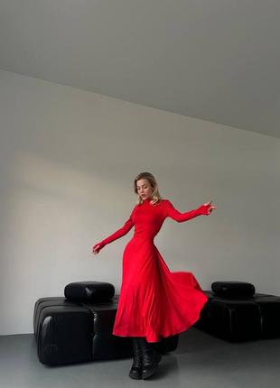 Женское красное удивительное стильное качественное трендовое длинное платье макси с длинным рукавом