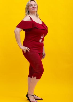 Женский летний костюм zeta-m цвет бордо3 фото