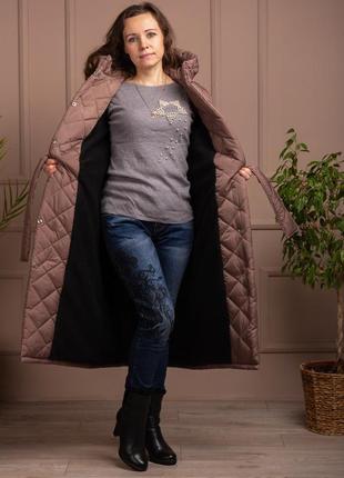 Женское изящное стеганое пальто зимнее шоколад zeta-m плащевка | качество люкс4 фото