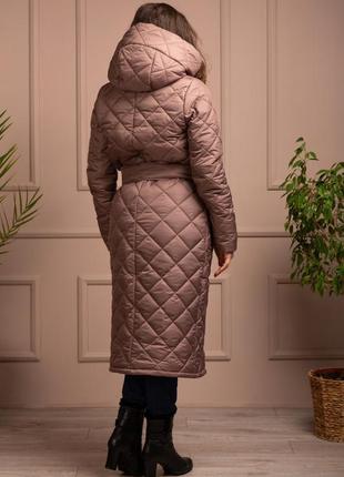 Женское изящное стеганое пальто зимнее шоколад zeta-m плащевка | качество люкс5 фото