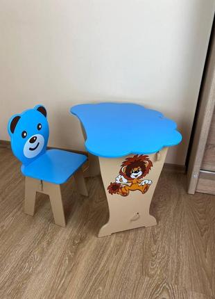 Детский стол облачко и стул синий медвеженок. для игры,учебы,рисования.10 фото
