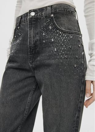 Новые серые прямые джинсы zw collection zara со стразами размер 387 фото