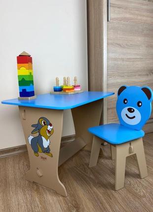 Детский стол-парта рисунок зайчик и стульчик детский медвежонок.для игры, рисования, учебы.4 фото
