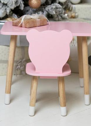 Детский  прямоугольный стол и стул детский медвежонок. столик розовый детский6 фото