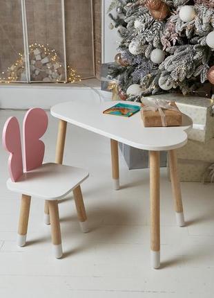 Дитячий білий столик хмарка і стілець метелик  рожевий. білий столик дитячий2 фото