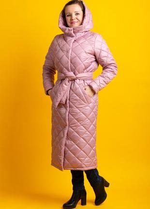 Женское изящное стеганое пальто осеннее розовая камея zeta-m плащевка | качество люкс2 фото