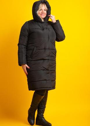 Женское пальто плащевка зимнее zeta-m цвет черный5 фото