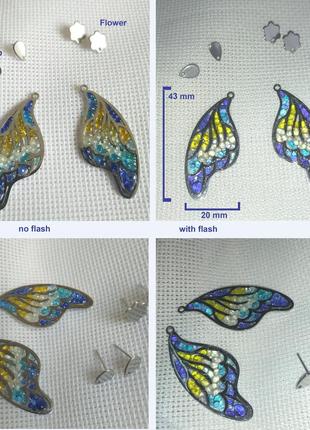 Сережки крила метелика жовто-блакитні, скло і медична сталь