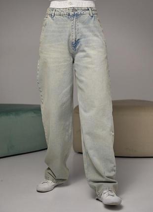 Джинси жіночі wide leg з подвійним поясом, джинси резинка