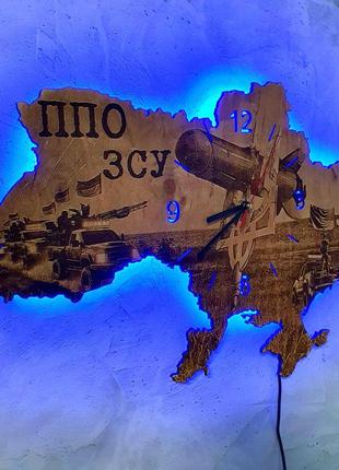 Деревянные настенные часы с подсветкой "пво украины"3 фото