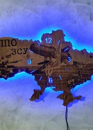 Деревянные настенные часы с подсветкой "пво украины"