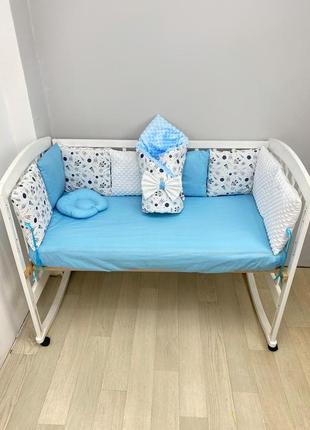 Комплект постільної білизни на три сторони ліжечка 120х60 см 13 пр. - космос біло- блакитний3 фото