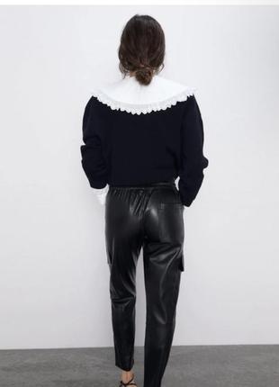 Шкіряні штани з кишенями чорні zara3 фото