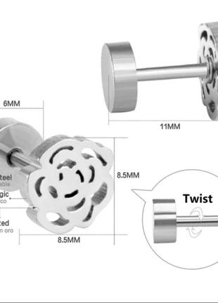 Медсталь сережки закрутки пусети  розочки медичне срібло купити сережки фораджо медзолото нержавійка3 фото