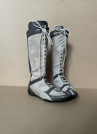 Puma knee high boots boxing moto y2k високі шкіряні чоботи на шнурках боксери