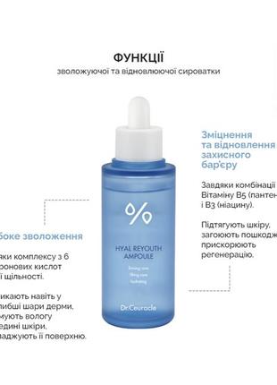 Зволожуюча ампульна сироватка dr ceuracle hyal reyouth ampoule, 50 мл4 фото