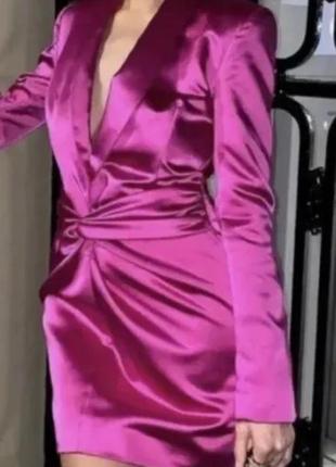Новое нарядное платье блейзер zara атласное розовое размер м