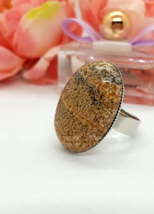 💍🪶 овальное кольцо в винтажном стиле натуральный камень песочная яшма4 фото