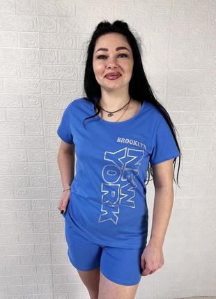 Пижама женская для дома летняя футболка с шортами джинс р.44-581 фото