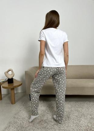 Жіноча піжама домашній костюм 3-ка з білими зірочками cosy (штани+сорочка+футболка) бєжева5 фото